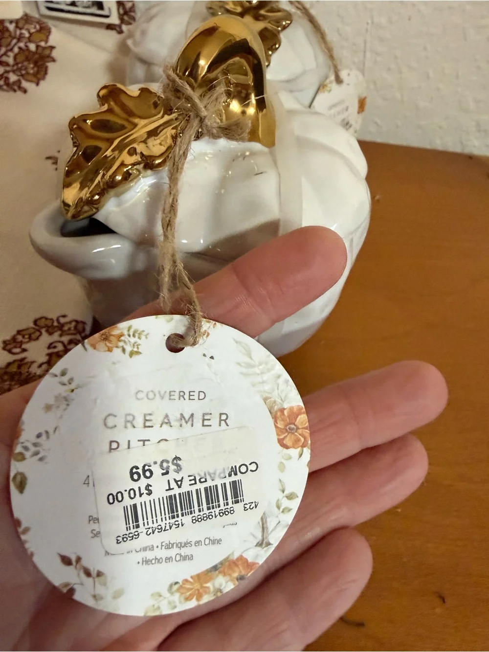 Sundry Kitchen towel and 2 pumpkin covered creamers - Set of 3